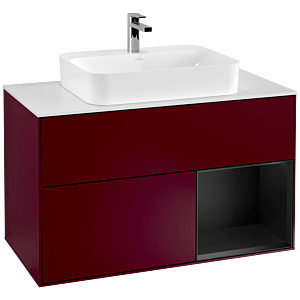 Villeroy et Boch Finion Villeroy et Boch F371PDHB 100cm, couvercle blanc mat, étagère à droite laqué noir mat, Peony Matt