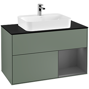 Villeroy et Boch Finion Villeroy et Boch F372GKGM 100cm, plaque de finition noir mat, étagère à droite Anthracite mat, Olive Matt Lacquer