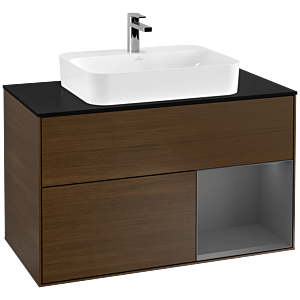 Villeroy and Boch Finion Villeroy and Boch Finion F372GKGN 100cm, cover plate black matt, shelf right Anthracite matt, Walnut veneer