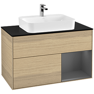 Villeroy and Boch Finion Villeroy and Boch Finion F372GKPC 100cm, cover plate black matt, shelf right anthracite matt, Oak Veneer