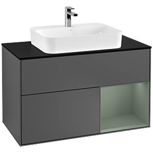 Villeroy et Boch Finion Villeroy et Boch F372GMGK 100cm, plaque de finition noir mat, étagère à droite Olive Matt Lacquer , anthracite mat