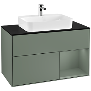 Villeroy and Boch Finion Villeroy and Boch Finion F372GMGM 100cm, cover plate black matt, shelf on the right Olive Matt Lacquer , Olive Matt Lacquer