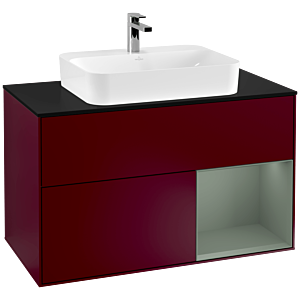 Villeroy et Boch Finion Villeroy et Boch F372GMHB 100cm, plaque de finition noir mat, étagère à droite Olive Matt Lacquer , Peony Matt