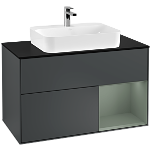 Villeroy et Boch Finion Villeroy et Boch F372GMHG 100cm, couvercle noir mat, étagère à droite Olive Matt Lacquer , Midnight Blue Matt Lacquer