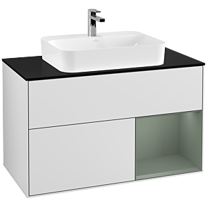 Villeroy and Boch Finion Villeroy and Boch Finion F372GMMT 100cm, cover plate black matt, shelf on the right Olive Matt Lacquer , white matt lacquer