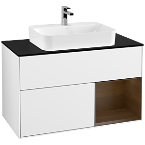 Villeroy and Boch Finion Villeroy and Boch Finion F372GNGF 100cm, cover plate black matt, shelf right walnut veneer, glossy white lacquer