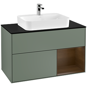 Villeroy and Boch Finion Villeroy and Boch Finion F372GNGM 100cm, cover plate black matt, shelf right Walnut veneer, Olive Matt Lacquer