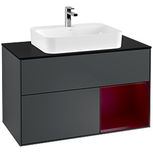 Villeroy and Boch Finion Villeroy and Boch Finion F372HBHG 100cm, cover plate black matt, shelf on the right Peony , Midnight Blue Matt Lacquer