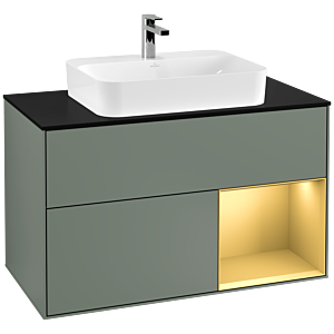 Villeroy et Boch Finion Villeroy et Boch F372HFGM 100cm, plaque de finition noir mat, étagère droite or mat, Olive Matt Lacquer