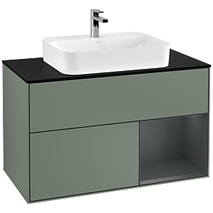 Villeroy and Boch Finion Villeroy and Boch Finion F372HGGM 100cm, cover plate black matt, shelf on the right Midnight Blue Matt Lacquer , Olive Matt Lacquer