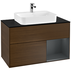 Villeroy and Boch Finion Villeroy and Boch Finion F372HGGN 100cm, cover plate black matt, shelf on the right Midnight Blue Matt Lacquer , Walnut veneer