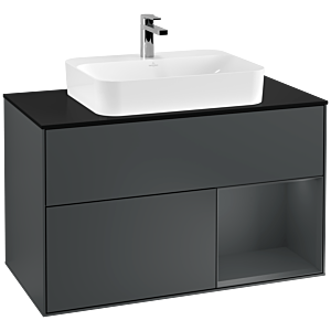 Villeroy et Boch Finion Villeroy et Boch F372HGHG 100cm, plaque de finition noir mat, étagère à droite Midnight Blue Matt Lacquer , Midnight Blue Matt Lacquer