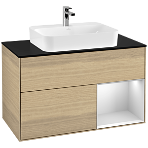 Villeroy and Boch Finion Villeroy and Boch Finion F372MTPC 100cm, cover plate black matt, shelf on the right white matt lacquer, Oak Veneer