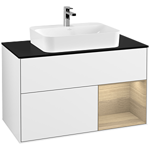 Villeroy and Boch Finion Villeroy and Boch Finion F372PCGF 100cm, cover plate black matt, shelf on the right Oak Veneer , glossy white lacquer