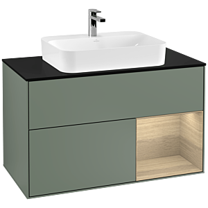 Villeroy and Boch Finion Villeroy and Boch Finion F372PCGM 100cm, cover plate black matt, shelf on the right Oak Veneer , Olive Matt Lacquer