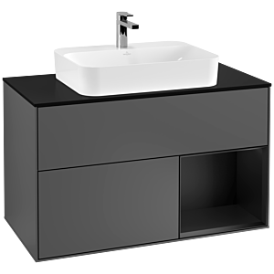 Villeroy and Boch Finion Villeroy and Boch Finion F372PDGK 100cm, cover plate black matt, shelf on the right black matt lacquer, anthracite matt