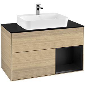 Villeroy et Boch Finion Villeroy et Boch F372PDPC 100cm, plaque de finition noir mat, étagère à droite laqué noir mat, Oak Veneer