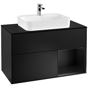 Villeroy et Boch Finion Villeroy et Boch F372PDPD 100cm, plaque de finition noir mat, étagère à droite laqué noir mat, laqué noir mat