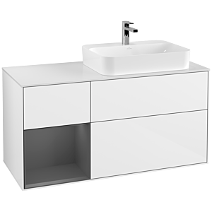 Villeroy et Boch Finion Villeroy et Boch F391GKGF 120cm, plaque de finition blanc mat, étagère gauche anthracite mat, laqué blanc brillant