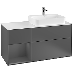 Villeroy und Boch Finion Waschtischunterschrank F391GKGK 120cm, Abdeckplatte white matt, Regal links Anthracite matt, Anthracite matt