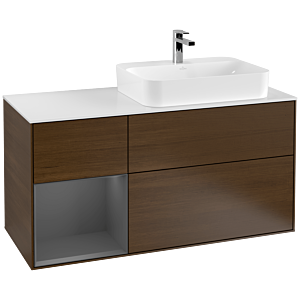 Villeroy et Boch Finion Villeroy et Boch F391GKGN 120cm, plaque de finition blanc mat, étagère gauche anthracite mat, placage noyer