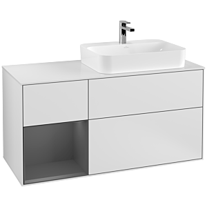 Villeroy und Boch Finion Waschtischunterschrank F391GKMT 120cm, Abdeckplatte white matt, Regal links Anthracite matt, White matt lacquer