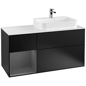 Villeroy und Boch Finion Waschtischunterschrank F391GKPD 120cm, Abdeckplatte white matt, Regal links Anthracite matt, Black matt lacquer