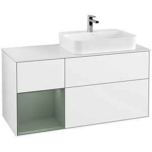 Villeroy et Boch Finion Villeroy et Boch F391GMGF 120cm, plaque de finition blanc mat, étagère gauche Olive Matt Lacquer , laqué blanc brillant