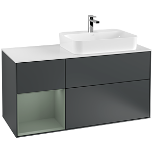 Villeroy et Boch Finion Villeroy et Boch F391GMHG 120cm, plaque de finition blanc mat, étagère gauche Olive Matt Lacquer , Midnight Blue Matt Lacquer