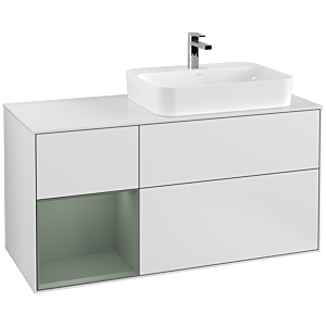 Villeroy et Boch Finion Villeroy et Boch F391GMMT 120cm, plaque de finition blanc mat, étagère gauche Olive Matt Lacquer , laqué blanc mat