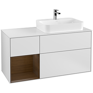 Villeroy et Boch Finion Villeroy et Boch F391GNMT 120cm, couvercle blanc mat, étagère gauche placage noyer, laqué blanc mat