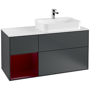 Villeroy et Boch Finion Villeroy et Boch F391HBHG 120cm, plaque de finition blanc mat, étagère gauche Peony , Midnight Blue Matt Lacquer