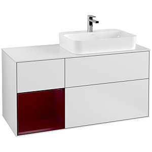 Villeroy und Boch Finion Waschtischunterschrank F391HBMT 120cm, Abdeckplatte white matt, Regal links Peony, White matt lacquer