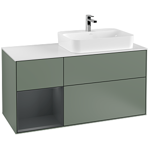 Villeroy und Boch Finion Waschtischunterschrank F391HGGM 120cm, Abdeckplatte white matt, Regal links Midnight Blue Matt Lacquer, Olive Matt Lacquer