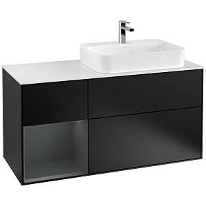 Villeroy und Boch Finion Waschtischunterschrank F391HGPD 120cm, Abdeckplatte white matt, Regal links Midnight Blue Matt Lacquer, Black matt lacquer