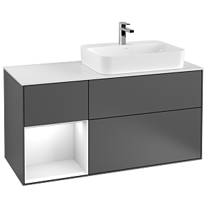 Villeroy et Boch Finion Villeroy et Boch F391MTGK 120cm, plaque de recouvrement blanc mat, étagère gauche laqué blanc mat, anthracite mat