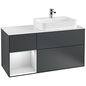 Villeroy et Boch Finion Villeroy et Boch F391MTHG 120cm, plaque de finition blanc mat, étagère gauche laqué blanc mat, Midnight Blue Matt Lacquer