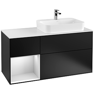 Villeroy et Boch Finion Villeroy et Boch F391MTPD 120cm, plaque de recouvrement blanc mat, étagère gauche laqué blanc mat, laqué noir mat