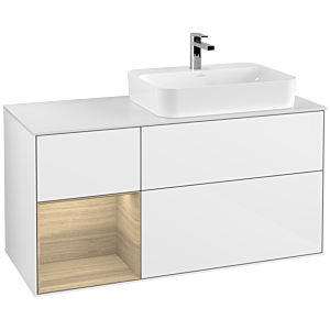 Villeroy et Boch Finion Villeroy et Boch F391PCGF 120cm, plaque de finition blanc mat, étagère à gauche Oak Veneer , laqué blanc brillant