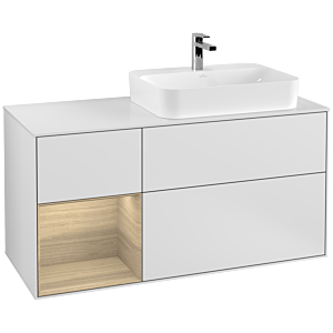 Villeroy und Boch Finion Waschtischunterschrank F391PCMT 120cm, Abdeckplatte white matt, Regal links Oak Veneer, White matt lacquer