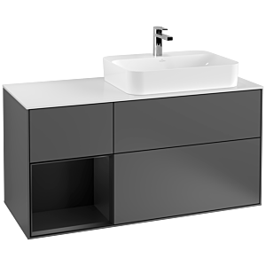 Villeroy und Boch Finion Waschtischunterschrank F391PDGK 120cm, Abdeckplatte white matt, Regal links Black matt lacquer, Anthracite matt