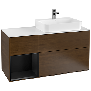Villeroy et Boch Finion Villeroy et Boch F391PDGN 120cm, plaque de finition blanc mat, étagère gauche laqué noir mat, placage noyer