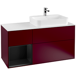 Villeroy et Boch Finion Villeroy et Boch F391PDHB 120cm, plaque de recouvrement blanc mat, étagère gauche laqué noir mat, Peony Matt