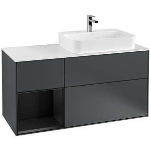 Villeroy und Boch Finion Waschtischunterschrank F391PDHG 120cm, Abdeckplatte white matt, Regal links Black matt lacquer, Midnight Blue Matt Lacquer