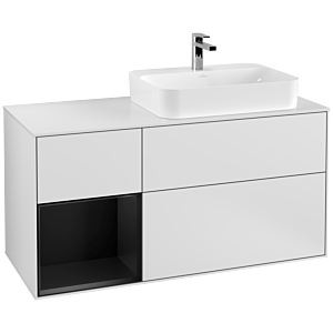 Villeroy und Boch Finion Waschtischunterschrank F391PDMT 120cm, Abdeckplatte white matt, Regal links Black matt lacquer, White matt lacquer