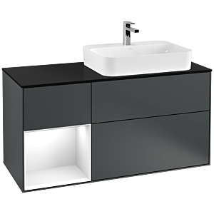 Villeroy and Boch Finion Villeroy and Boch Finion F392GFHG 120cm, cover plate black matt, shelf left Glossy white lacquer, Midnight Blue Matt Lacquer