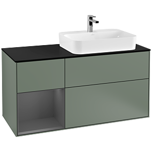 Villeroy et Boch Finion Villeroy et Boch F392GKGM 120cm, plaque de finition noir mat, étagère gauche anthracite mat, Olive Matt Lacquer