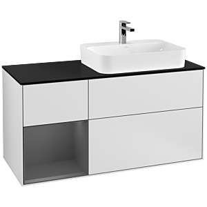 Villeroy et Boch Finion Villeroy et Boch F392GKMT 120cm, plaque de finition noir mat, étagère gauche anthracite mat, laqué blanc mat