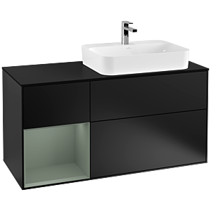 Villeroy et Boch Finion Villeroy et Boch F392GMPD 120cm, plaque de finition noir mat, étagère gauche Olive Matt Lacquer , laqué noir mat