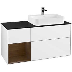 Villeroy and Boch Finion Villeroy and Boch Finion F392GNGF 120cm, cover plate black matt, shelf left walnut veneer, glossy white lacquer